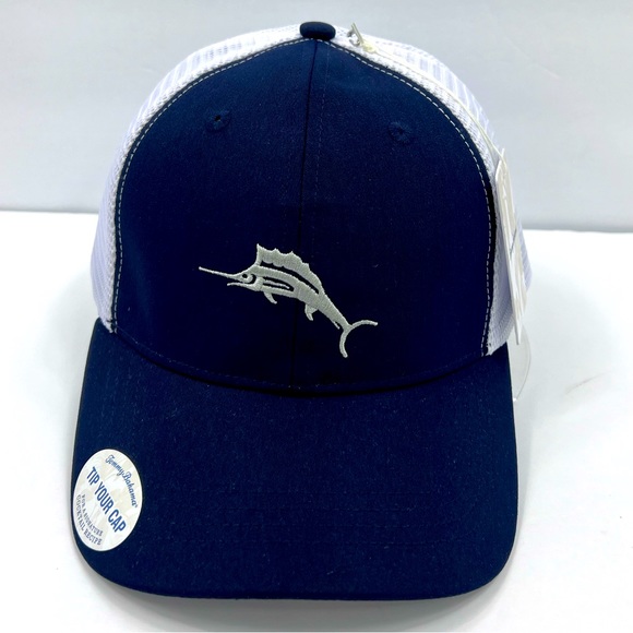 TOMMY BAHAMA CAP HAT, FRONT IS NAVY WITH SILVER EMBROIDERED LOGO, WITH NAVY MESH
